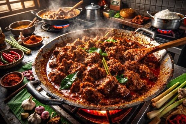 rendang yang dikenal di dunia internasional sebagai makanan khas indonesia yang terkenal lezat