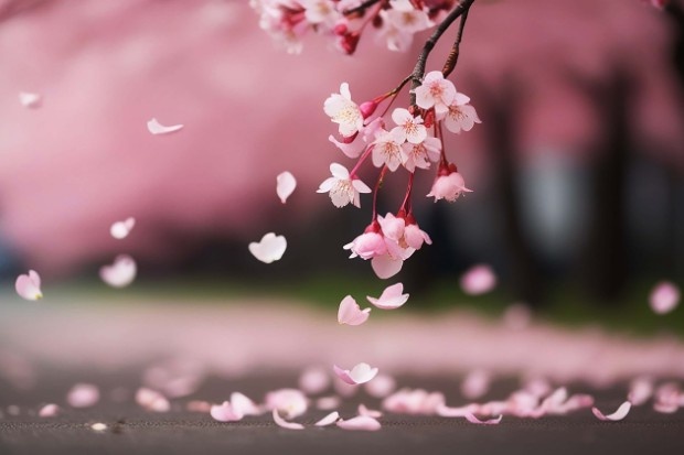 Bunga sakura berasal dari negara empat musim dengan suasana musim semi yang indah dan pohon berbunga berwarna lembut.